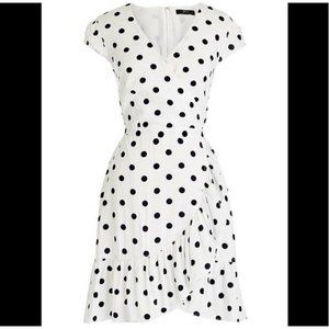 J Crew white polka dot White Black ruffle front Mini dress 8P
